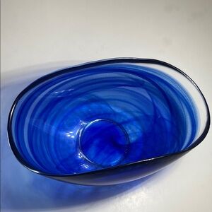 Handblown Blue Glass Decorative Bowl